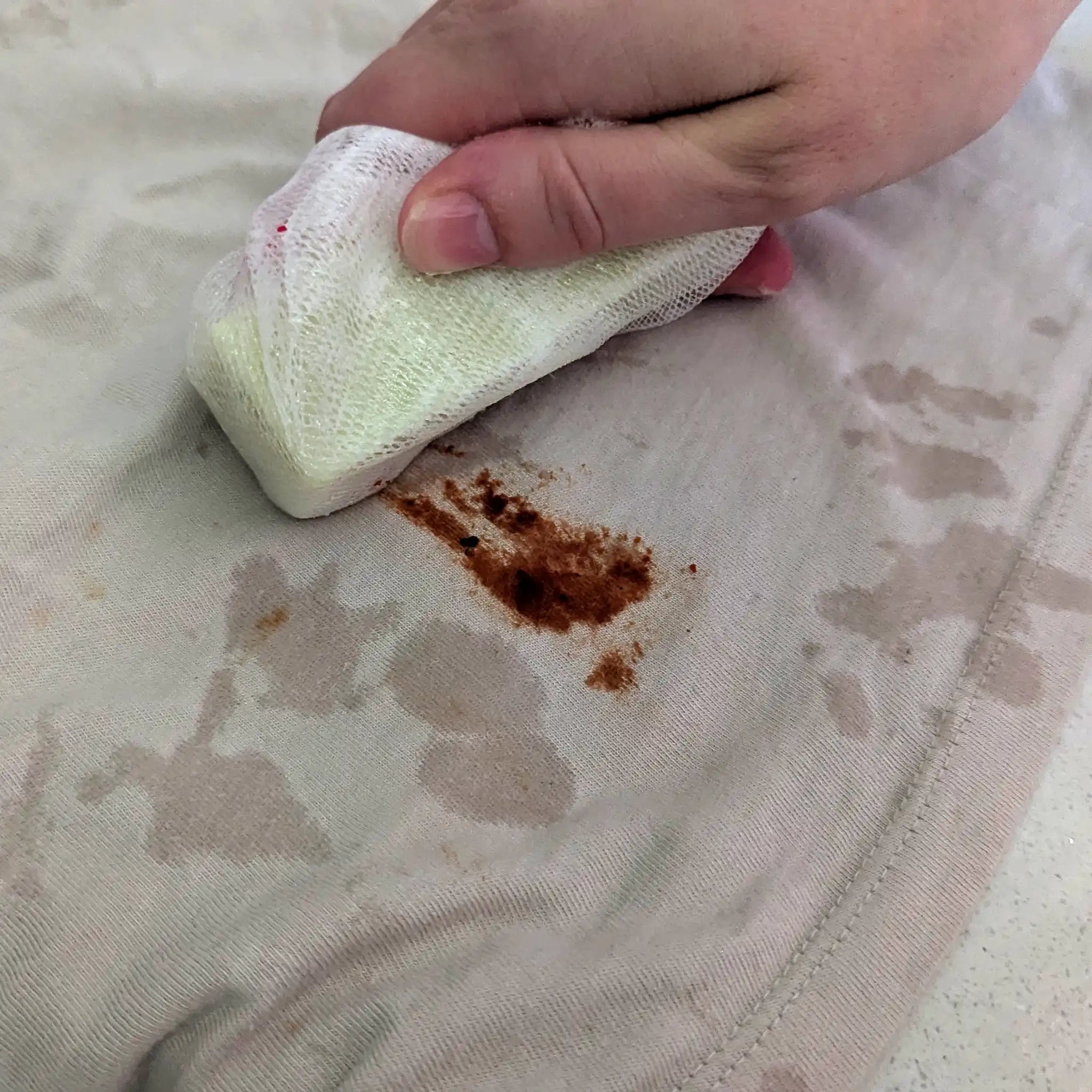 Eco-friendly stain remover for laundry clothes with tomato sauce