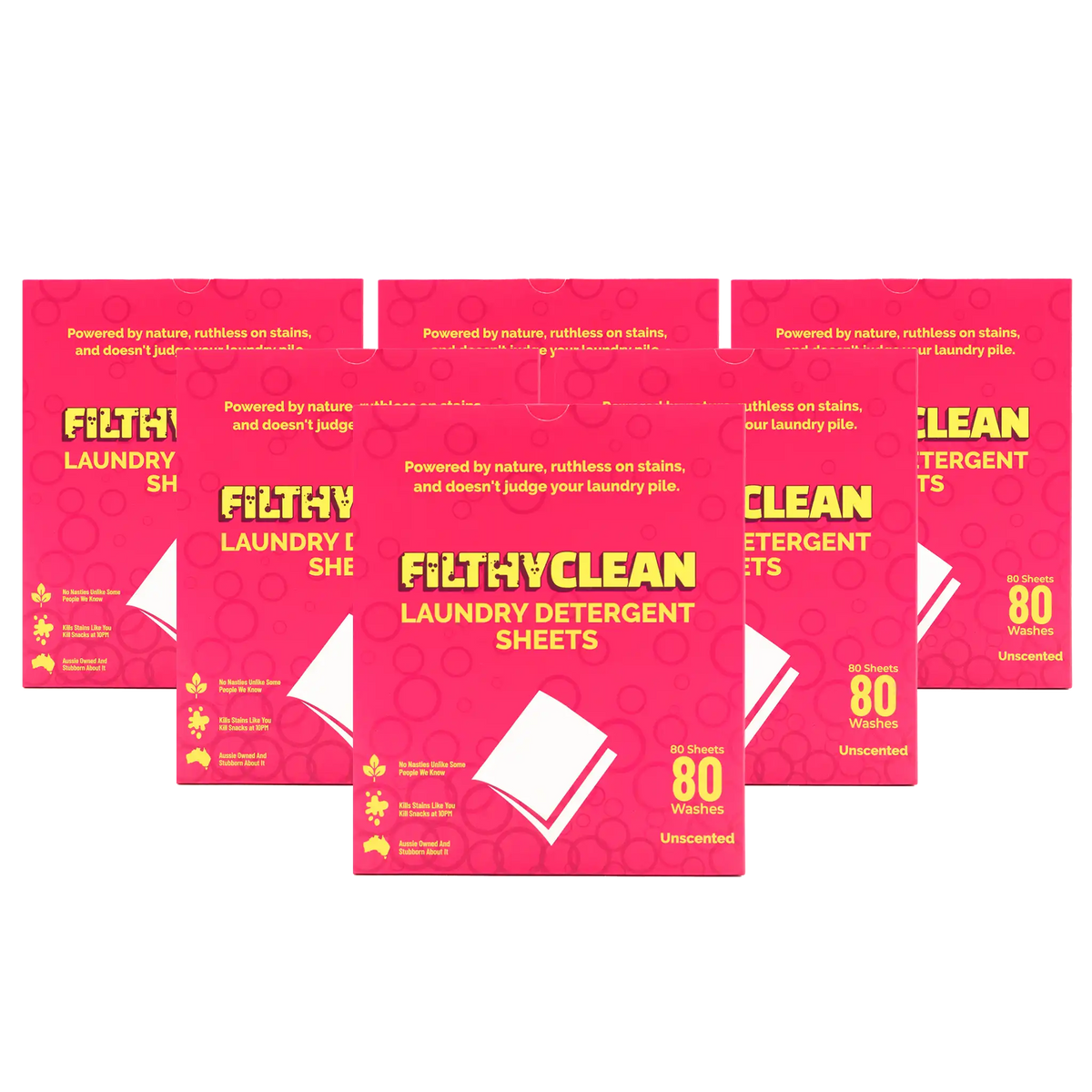 Filthy Clean Laundry Detergent Sheets Unscented 6 Pack